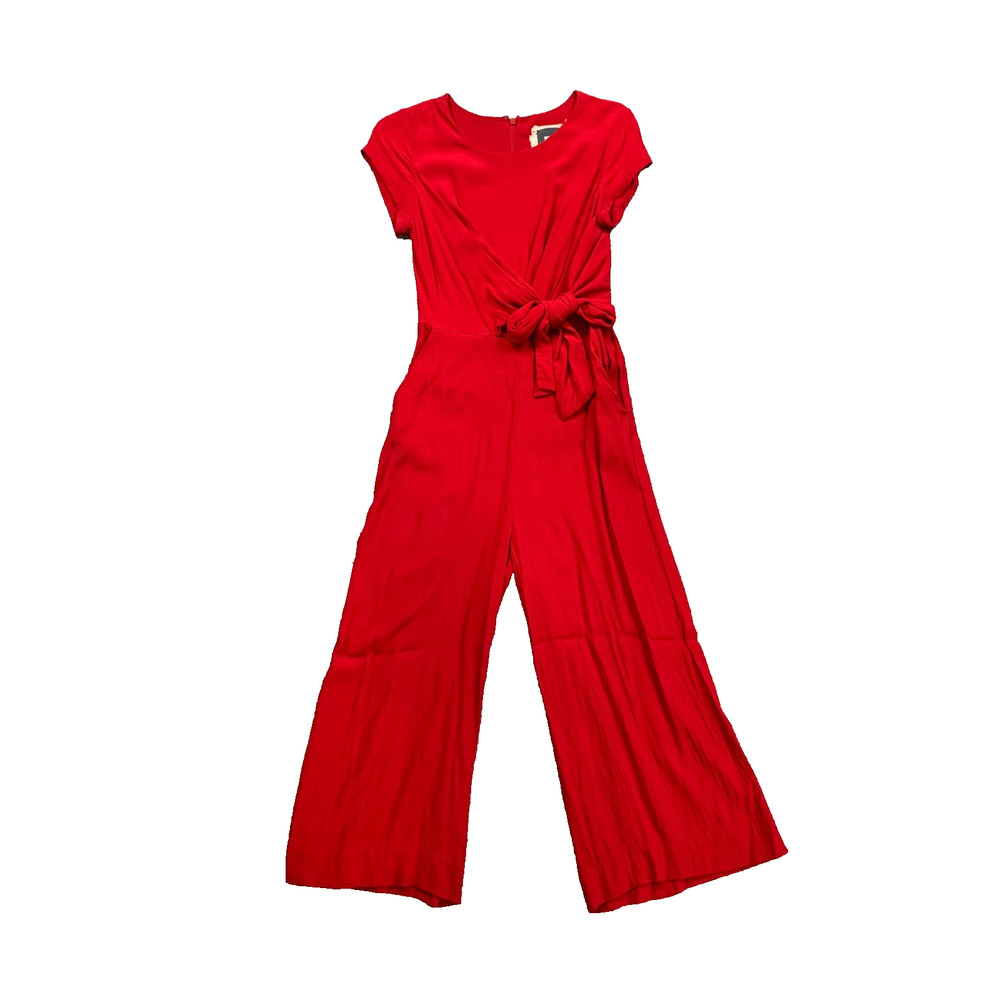 Maeve Jumpsuit Womens 4 Cardinal Grier Twist Tie Waist Cap Sleeve Wide Leg Crop - Picture 1 of 14